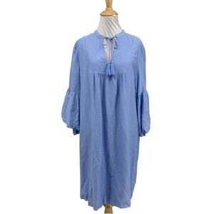 Jade Melody Tam Dress Womens L Large Periwinkle Balloon Sleeve Tassel Tie Lined